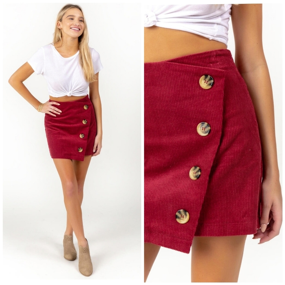 FRANCESCA'S Veronica Asymmetrical Corduroy Skirt, Women's Size S